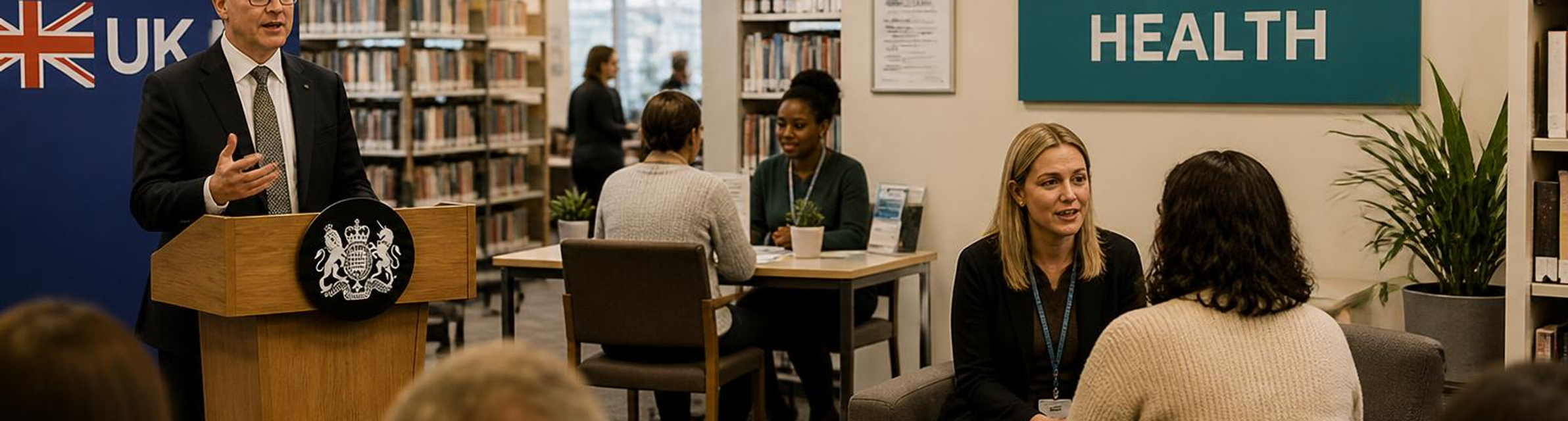 UK government announces over 100 walk-in mental health centres to open in libraries, banks and high street locations across England